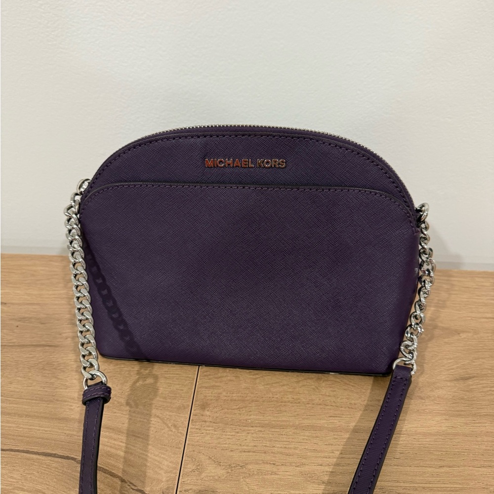 Michael Kors Dark Purple Crossbody with Silver Chain